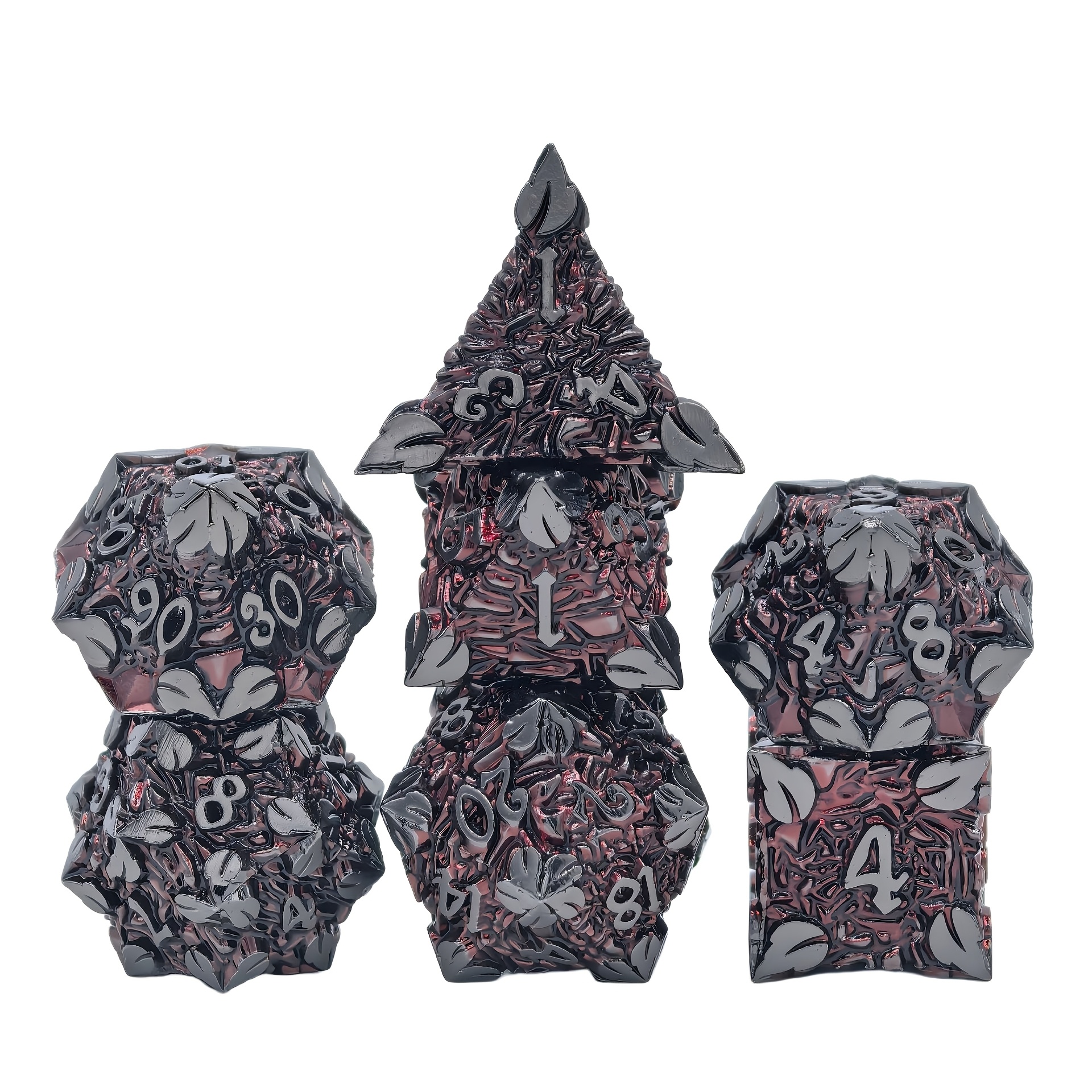 7pcs Solid Leaf Metal Dice Set